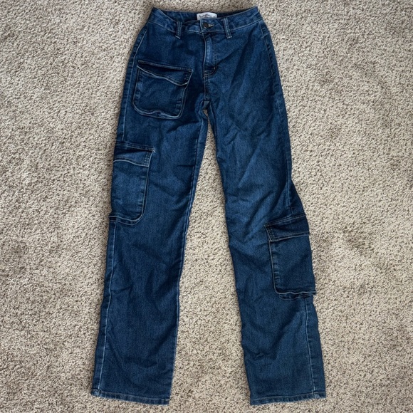 love, Fire Denim - love, fire Dark Blue Straight Leg Cargo Jeans